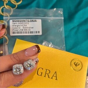 New 4 Carat TW Moissanite Sterling Silver Stud Earrings